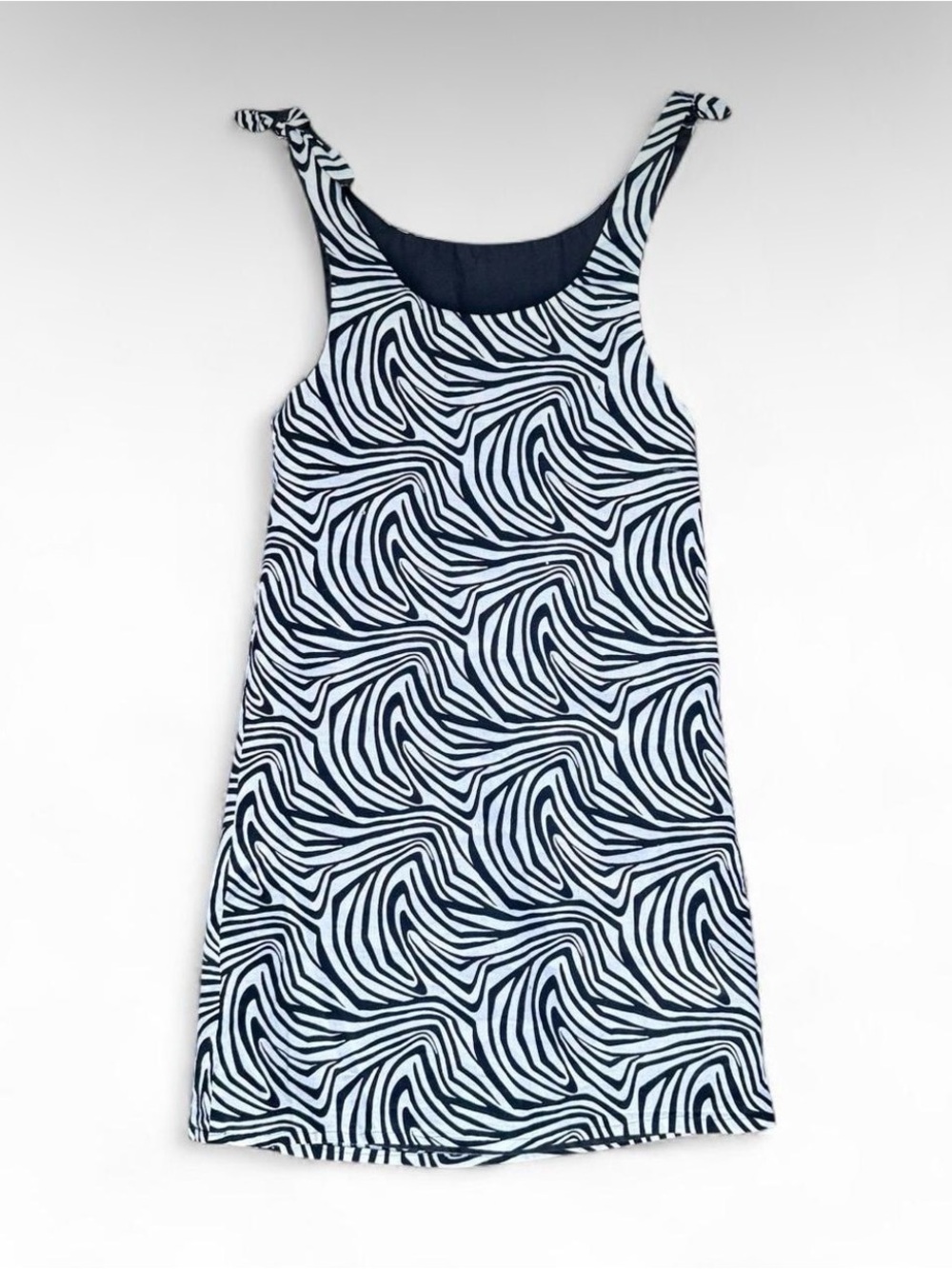 Cotton zebra print reversible sleeveless tie strap dress mini rhinestone details